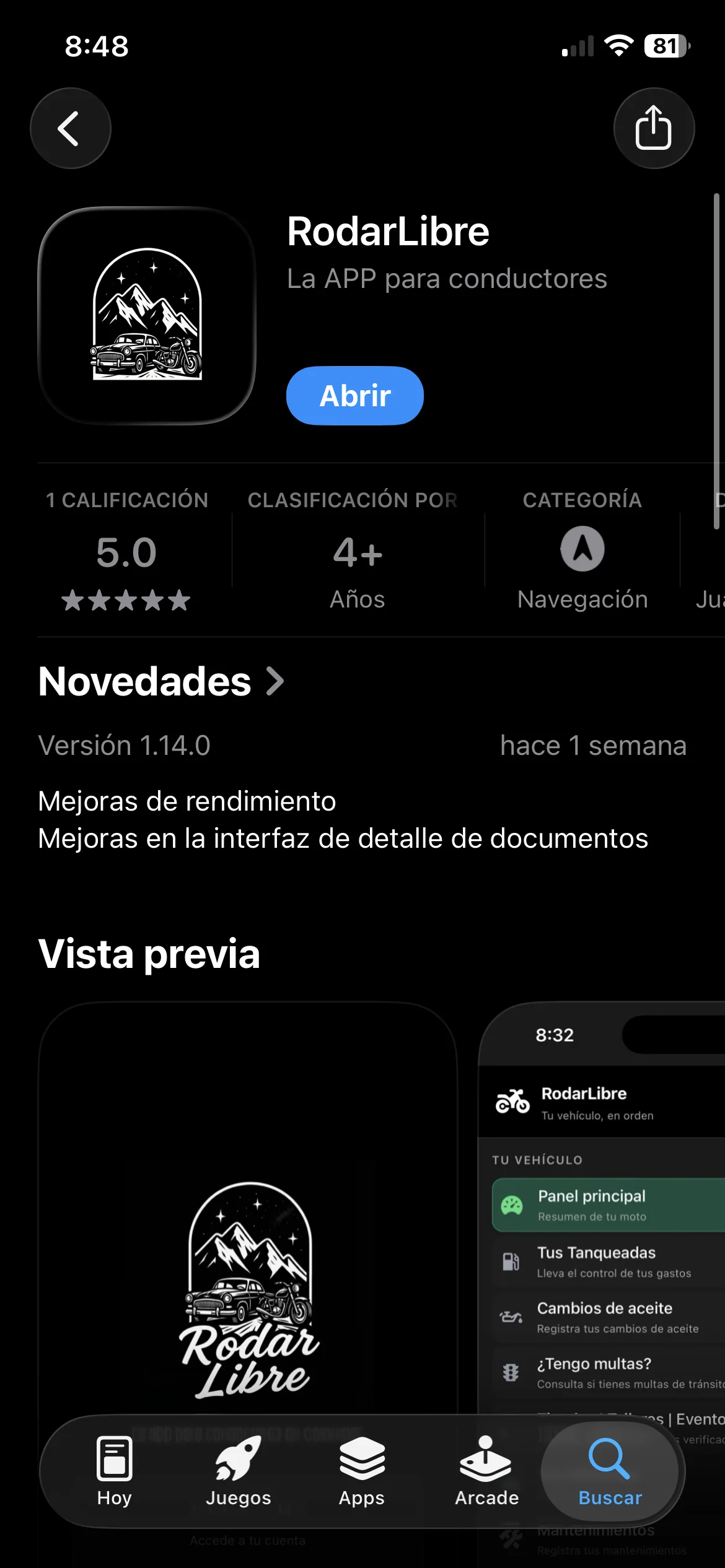 Captura de pantalla de la app RodarLibre