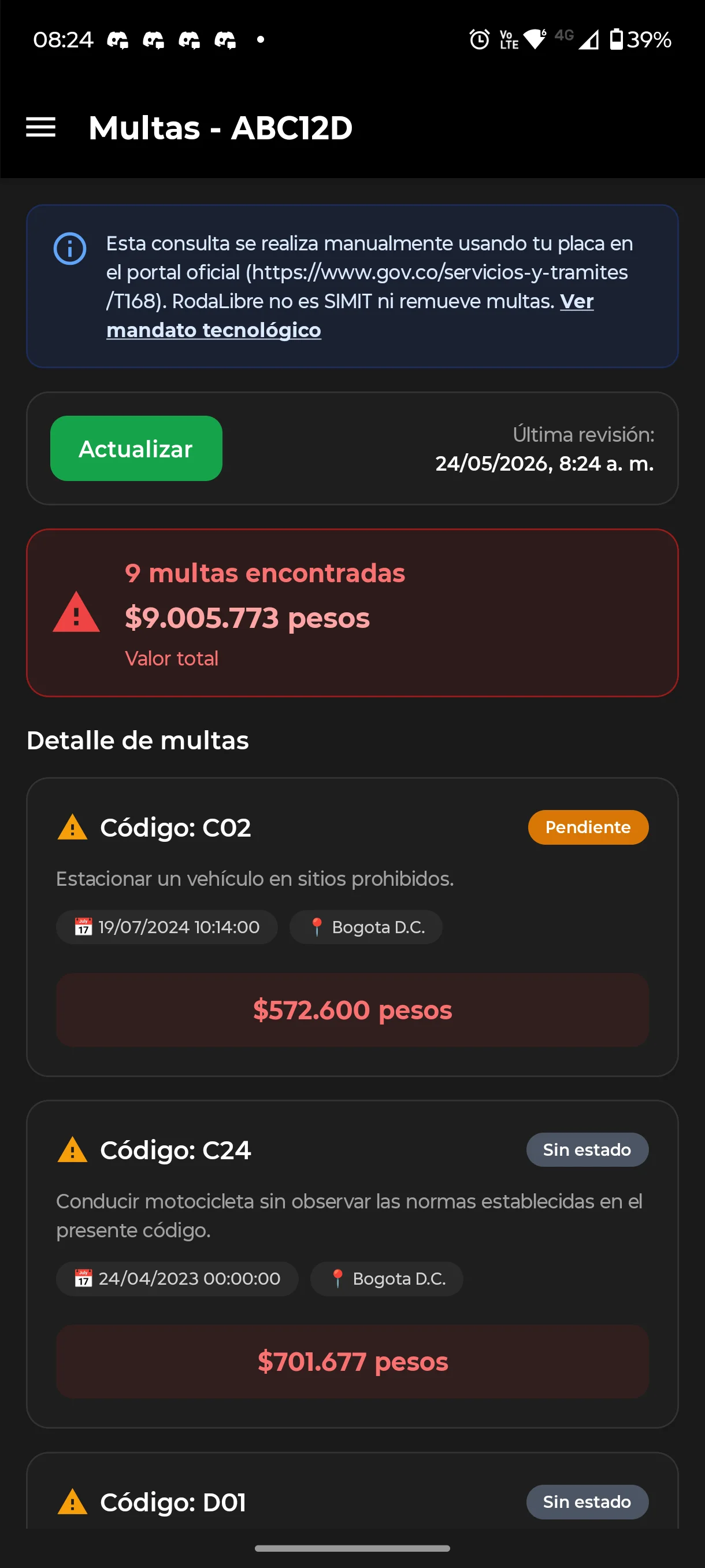 Captura de pantalla de la app RodarLibre