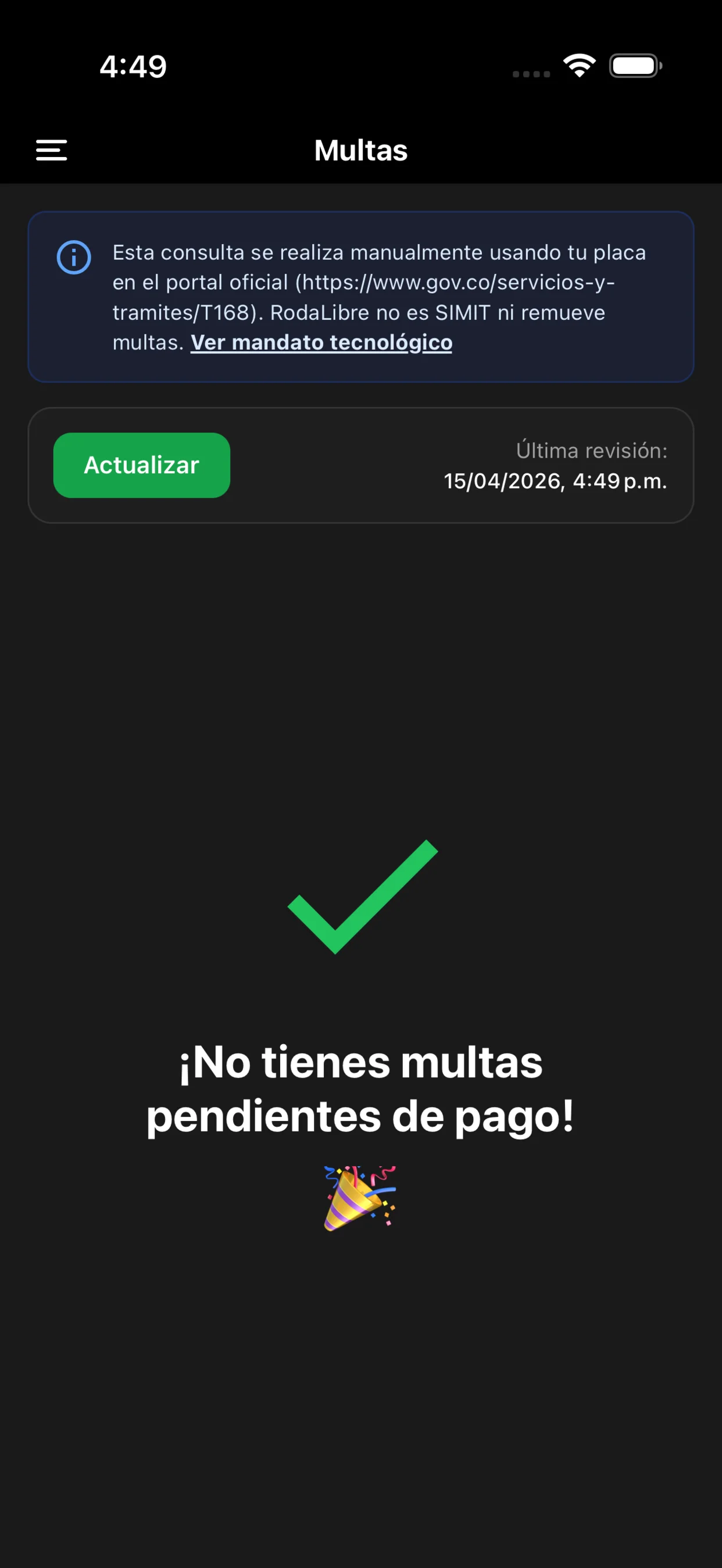 Captura de pantalla de la app RodarLibre